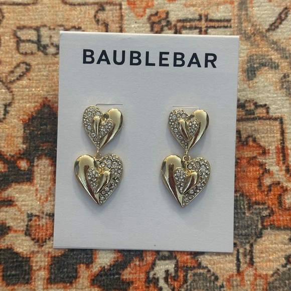 Baublebar Crystal Pavé Gold Double Heart Drop Earrings - Picture 3 of 4